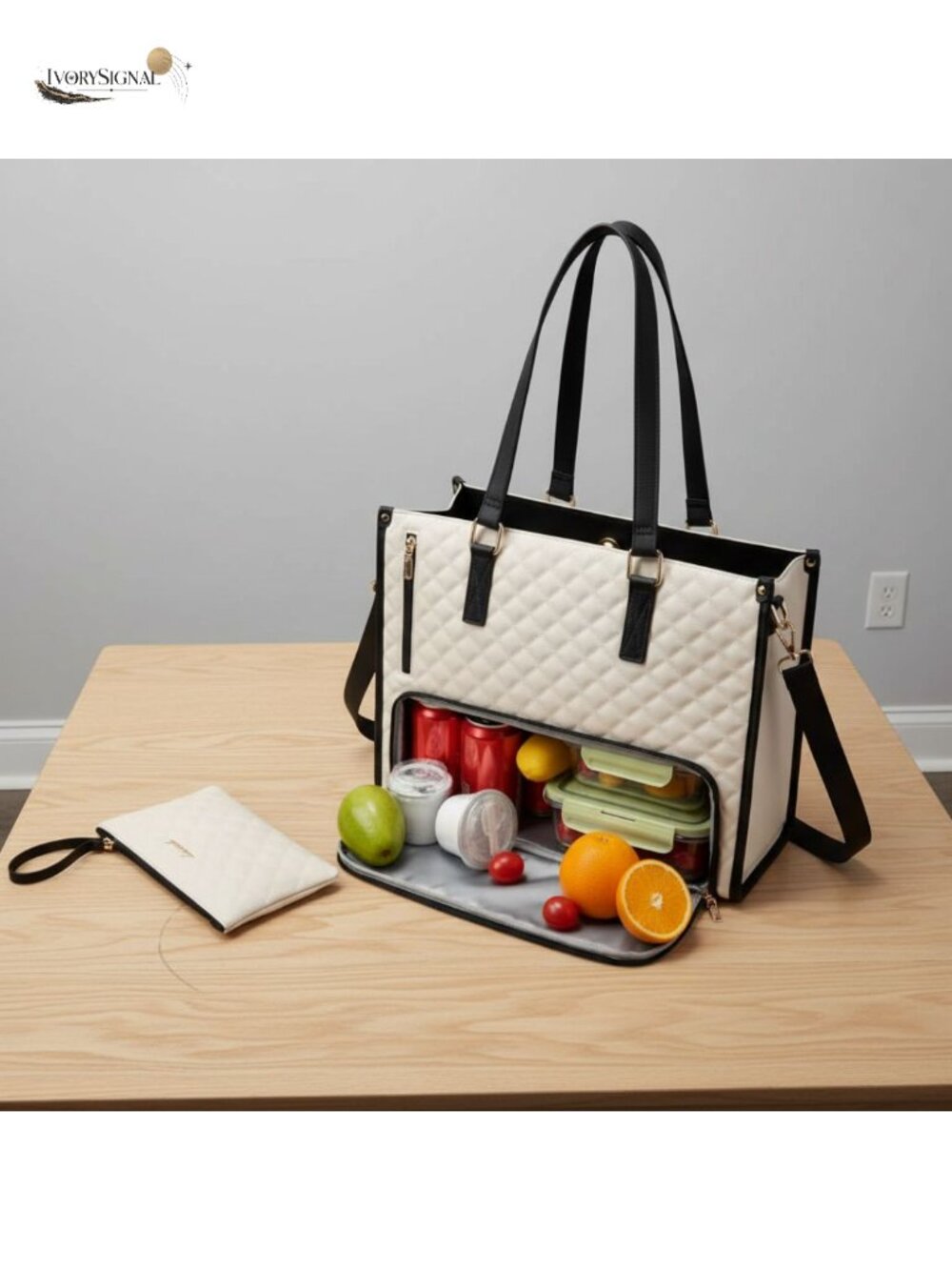 Quilted Insulated Lunch Tote Bag Laptop Compartment with Wallet